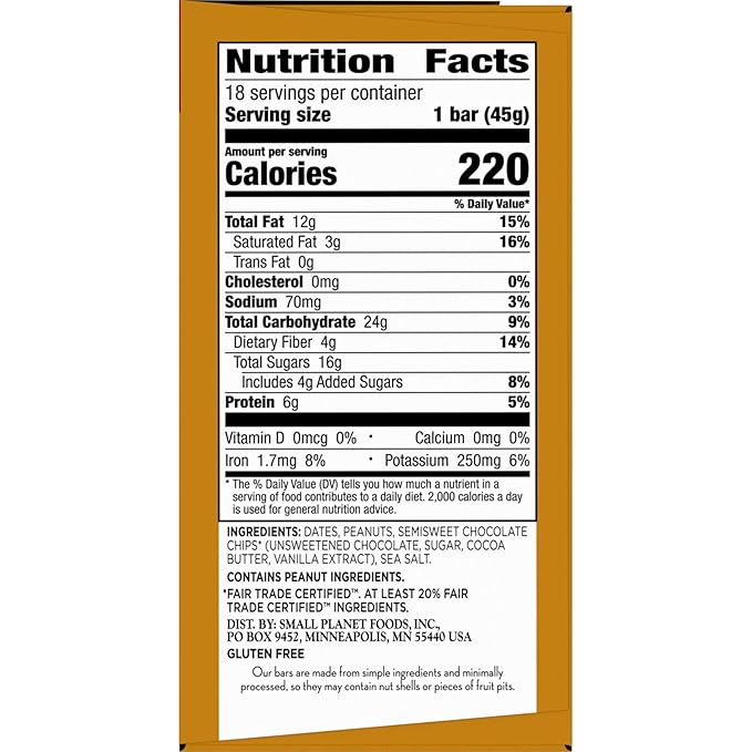 Larabar Peanut Butter Chocolate Chip, Fruit and Nut Bars, Gluten Free and Vegan, 28.8 oz, 18 Ct