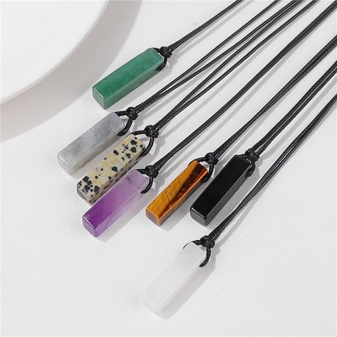Crystal Necklaces for Women Gemstone Pendant Necklace Adjustable Handmade Black Rope Natural Stone Spiritual Necklace Energy Crystals and Healing Stones Necklace for Men