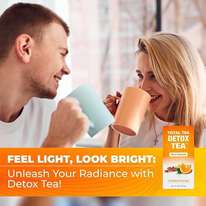 Total Tea SIimming Detox Tea Caffeine Free - 25 Day Detox - Herbal Tea with Chamomile, Hibiscus Tea & Ginger Root for Colon Cleanse – Natural Citrus & Cinnamon Herbal Tea for Digestive Health