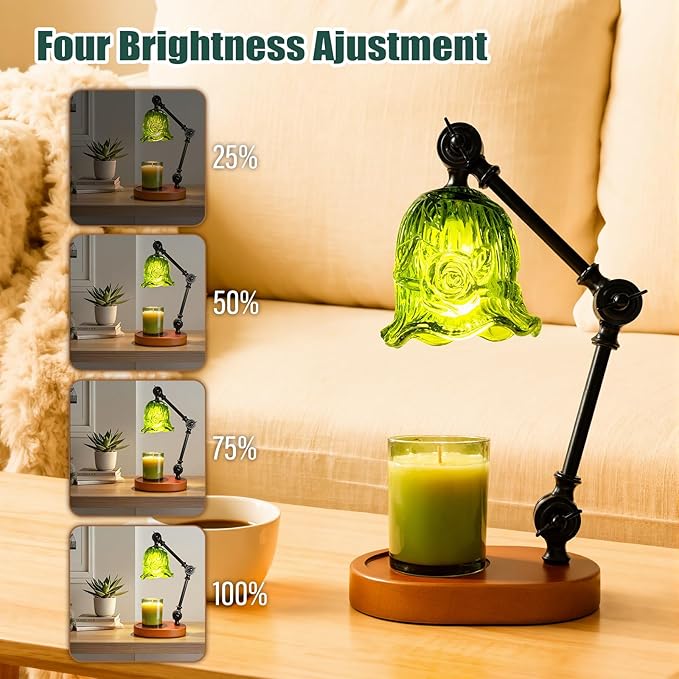 Candle Warmer Lamp, Dimmable Wax Melting Warmer with Adjustable Height, Bedroom Living Room Home Decor, Birthday Relaxation Gifts for Women (Green, Flower)