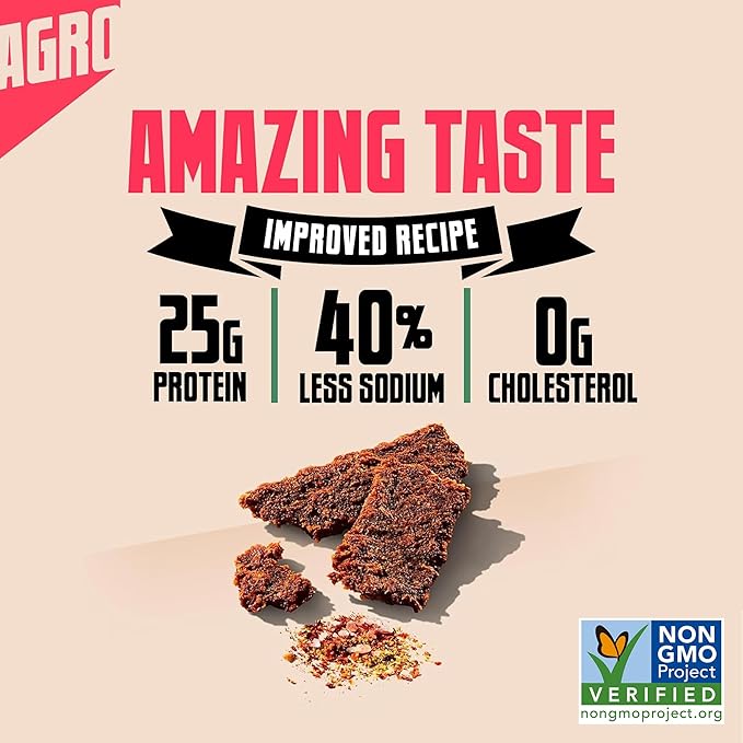 AGRO POWER Vegan Jerky - Savory Original Flavor – Delicious, Non-GMO Certified Vegetarian Jerky with 25 Grams of Plant-Based Protein and 40% Less Sodium. High Protein Vegan Snacks - 2 Pack Set