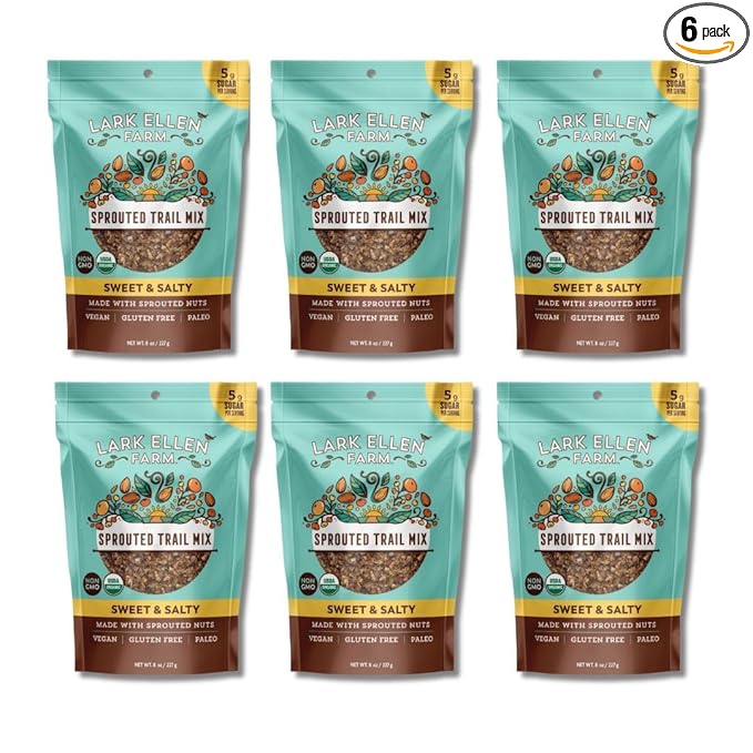 Lark Ellen Farm Sweet and Salty Nut and Seed Trail Mix, Gluten Free Trail Mix Bags, Grain Free Healthy Snacks, Certified Organic, Non-GMO, Paleo, Vegan 8oz, 6 pack
