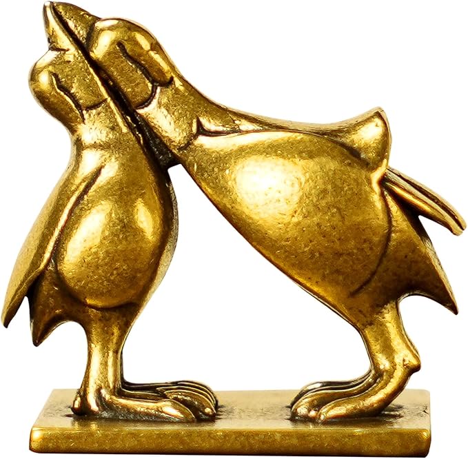 CHOVY Kiss of Balance Brass Sculpture - 100% Solid Brass Twin Birds Yin Yang Statue, Parallel Beaks Harmony Art for Couples, Meditation & Zen Decor, Unique Gift for Soulmates & Spiritual Seekers