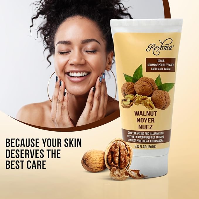Reshma Beauty Walnut Scrub, Dual Action Cleanser Face & Body Scrub, Gentle for All Skin Types and Dull Skin, Deep Cleansing and Moisturizing, Enhances Natural Glow, Cruelty-Free, 5.07 oz, Pack of 1