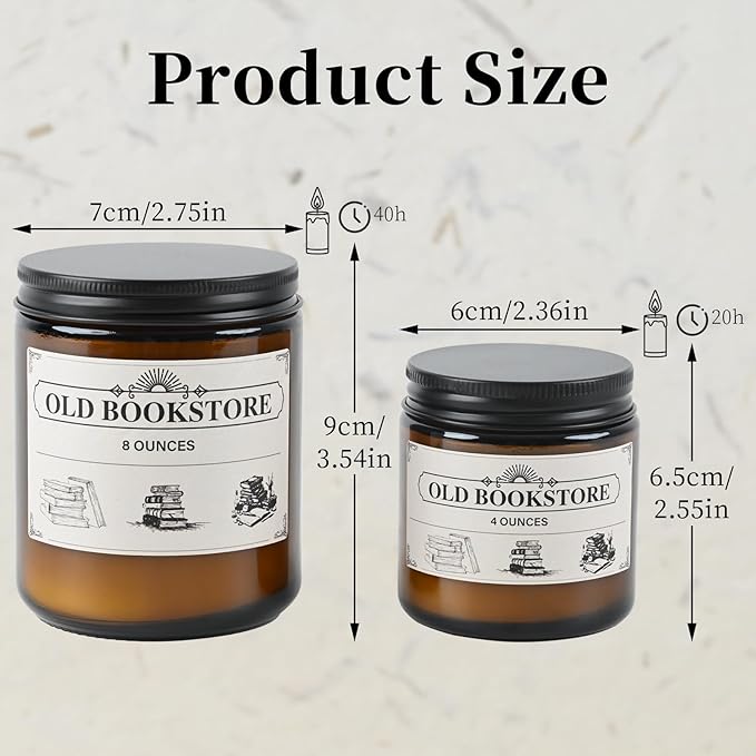 Old Bookstore Candle,Book Lovers Gifts,4 oz 20 Hours Burn Soy Wax Candle Gift for Readers Birthday Gifts for Book Lovers,Librarian,Scented Candle