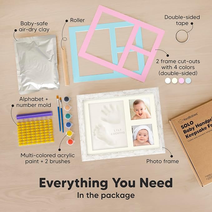 Baby Hand and Footprint Kit - Quick Dry Clay Baby Footprint Kit, Newborn Keepsake, Nursery Picture Frame for Boys, Girls, Personalized Gifts for Shower & Registry, New Mom Gift (Vintage White)