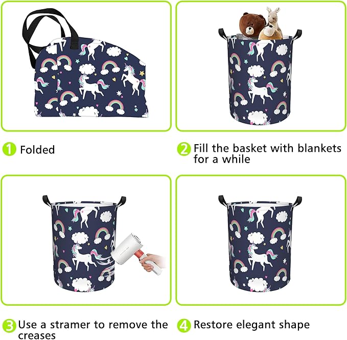 Laundry Basket Unicorns and Rainbows Laundry Hamper Large Laundry Basket Storage Basket Tote Bag Collapsible Organizer Basket for Bathroom,Laundry,Bedroom 17.3 x16.5 Inch