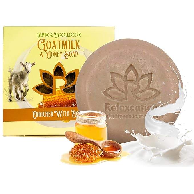 100% Natural Goat Milk Soap Bar with Real Raw Honey and Coconut Oil and Olive Oil - Mild and Soft Cold Process Soap Bar Handmade in USA (Goat Milk Honey)