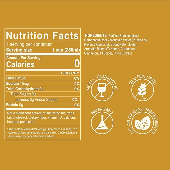 Strongwater Non Alcoholic Bitters & Soda - 12 Pack Cans (8.4 Fl Oz Each) - Premium Non Alcoholic Drinks - Ready to Drink Bitters and Soda, Alcohol Free Drinks, Sugar Free with Soda & Chai Spice Blend