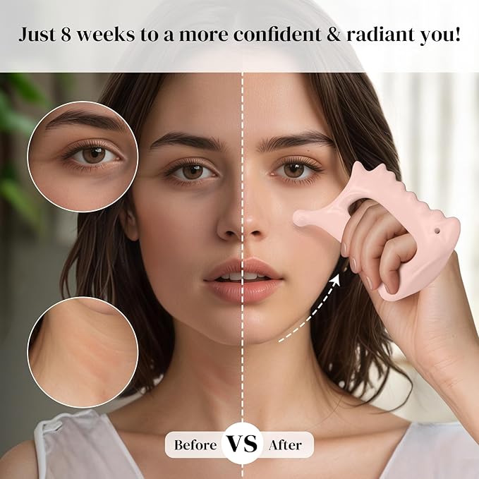 Upgraded 6-in-1 Ceramic Body Massage Tool,Korean Manual Guasha Facial Massage for Face Lift, Muscle Relief Scraping Tool, Skin Care Gift Gift for Friend, Wife,Pink