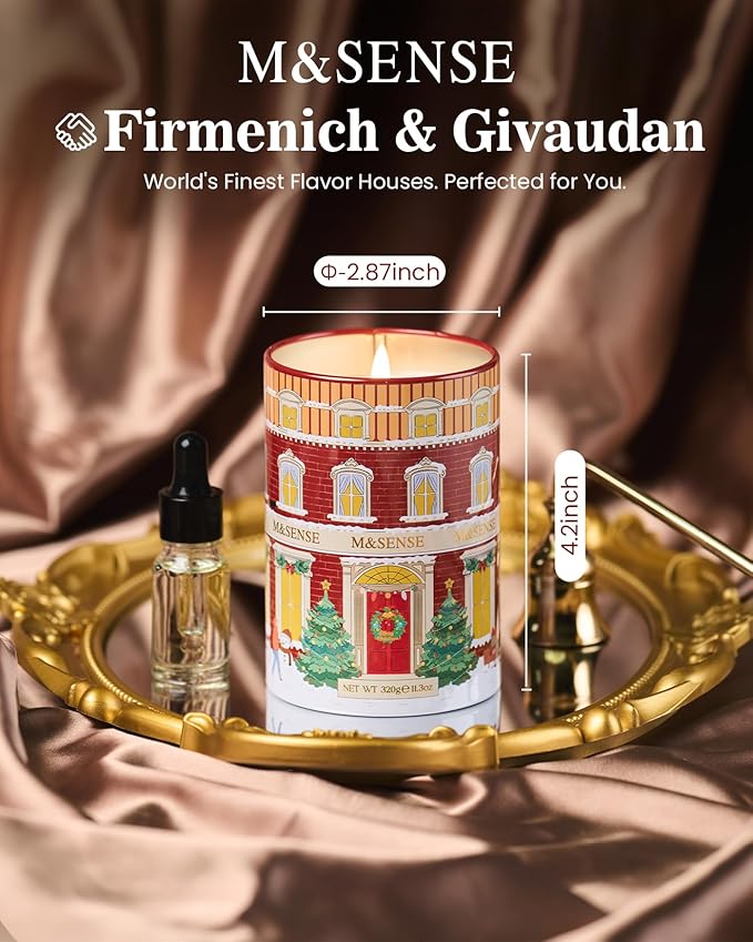 M&SENSE SpicyMulledWine Christmas Candles, Scented Candle for Stress Relief Meditation Relaxing, Housewarming Gifts for Women Men, 11.3oz 70 Hour Long Burning