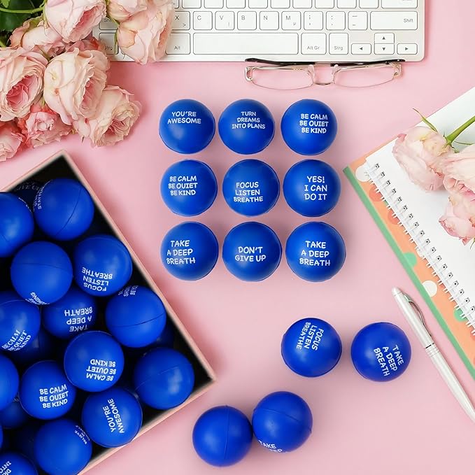 100PCS Motivational Stress Balls for Adults and Kids - Stress Balls Bulk Soft Sponge Squeeze Toys with Inspirational Quotes | Office Classroom Stress Relief Gifts | Anxiety Relief Fidget Toys