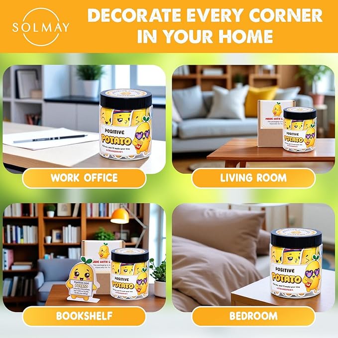 Positive Potato Jar – 60 Motivational Messages & Affirmation Cards with Standee | Cute Desk Decor & Just Because Gift for Women, Coworkers, Teachers | Daily Encouragement, Emotional Support
