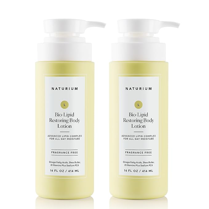 Naturium Bio-Lipid Restoring Moisturizing Body Lotion with Shea Butter, Fragrance Free, 14 oz (Duo 2-Pack)