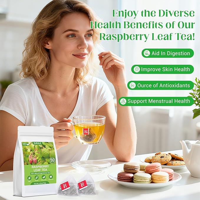 Raspberry Leaf Tea, 100% Natural & Pure Red Raspberry Leaf Herbal Tea Bags, Caffeine Free, Sugar Free, Non-GMO (50 Bags/1Pack)