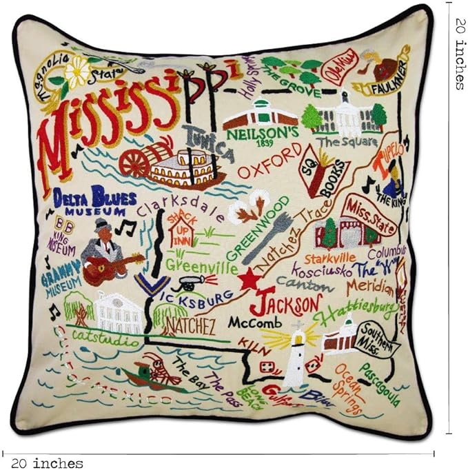 Catstudio Mississippi Embroidered Decorative Throw Pillow