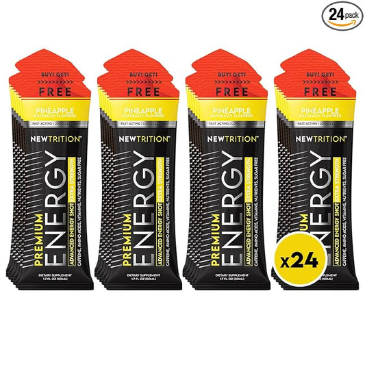 NewTrition® Extra Strength Energy Shots, 250mg Caffeine Energy Shots with Vitamin B & Amino Acids, Sugar-Free Vitamin Energy Shot, 1.7 fl oz (Pack of 24, Pineapple)