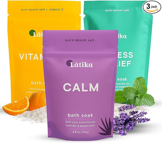 Latika Bath Soaks Set of 3 – Epson Salts for Soaking, Muscle Recovery & Skin Nourishment with Essential Oils | Relax, Rejuvenate & Destress | Lavender Mint, Vitamin C & Grapefruit