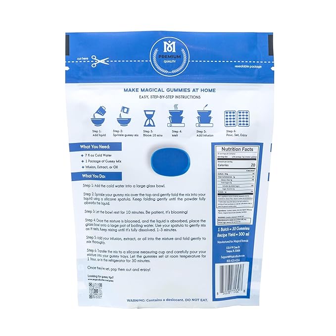 MAGICAL BUTTER Organic Premium Blue Raspberry Gummy Mix - Low Calorie, Zero Sugar Snacks, Sugar Free, Healthy Candy for Adults