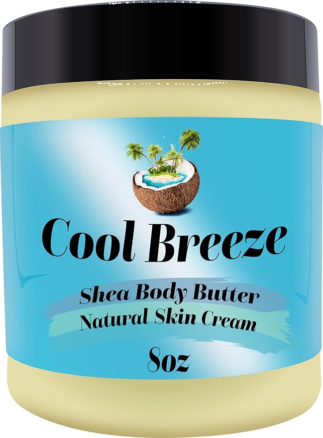 Ultra-Soft Shea Body Butter, Dry Skin Cream for Radiant Moisturized Skin, Natural Hydrating Body Lotion with Aloe Vera, Argan Oil, Rosehip Oil, (Cool Breeze, 8oz)