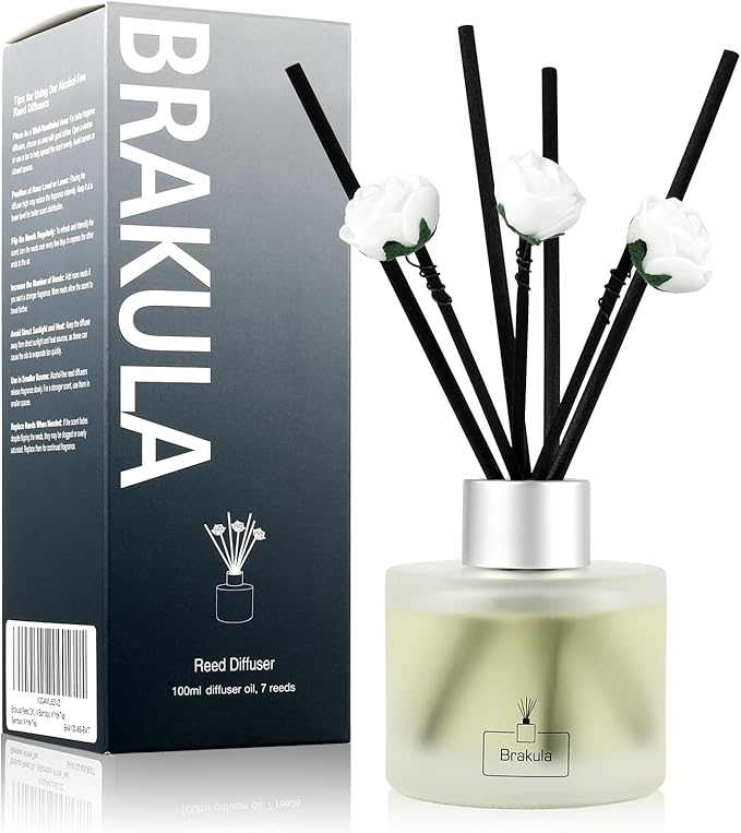 Brakula Reed Diffuser Set Real Flower Scented, Reed diffusers for Home, Home Fragrance Diffuser with 7 Reed Sticks for Room/Bathroom Decor 3.38 fl oz (Real Flower)