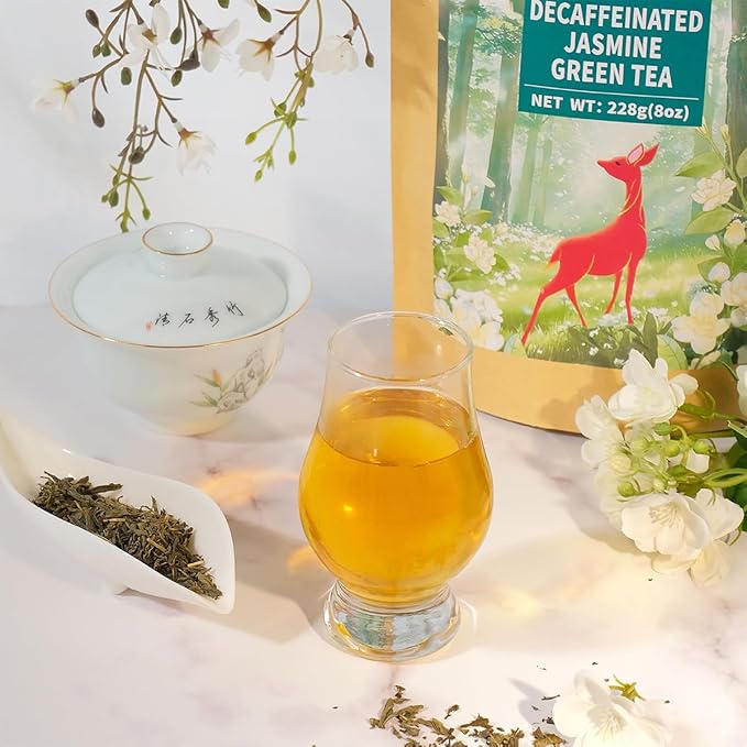 WT WEETEE Decaf Jasmine Green Tea Loose Leaf, 110+ Cups, Made of CO2-Decaffeinated Green Tea Leaves with Natural Jasmine Aroma, 228g /8oz