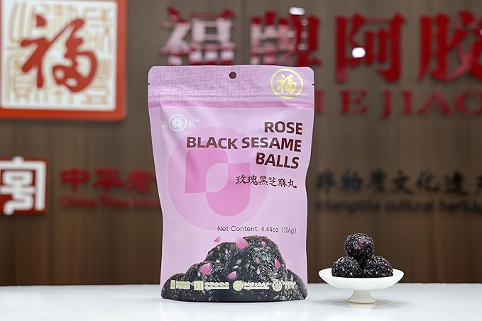 Organic Rose Black Sesame Balls Snacks Specially Added Natural Heavy Petal Rose Pure Honey Handmade Black Sesame Pills Plant Protein Sources Vegan Snacks(1 Bag rose)