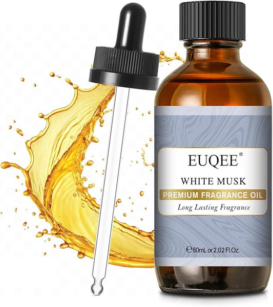 EUQEE White Musk Fragrance Oils for Home Aromatherapy, Premium White Musk Essential Oil with Glass Dropper for Diffusers, Candle & Soap Making, Bath Bombs (2.02 Fl oz/60 ml)