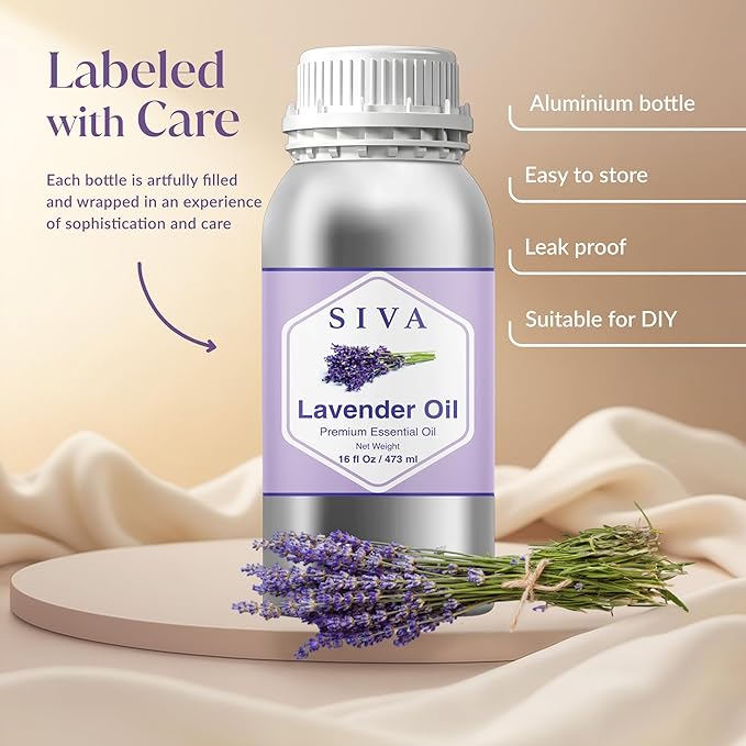 Siva Lavender Essential Oil – 16 Fl Oz – 100% Natural Lavender Oil - for Diffuser, Hair Care, Face, Skin Care, Aromatherapy, Scalp and Body Massage, Soap and Candle Making