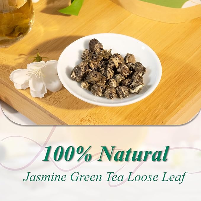 WT WEETEE Jasmine Pearls Tea Loose Leaf, Made of Jasmine Flavor with Green Tea Loose Leaf, Natural Aromatic Dragon Pearl Tea, 4oz/114g
