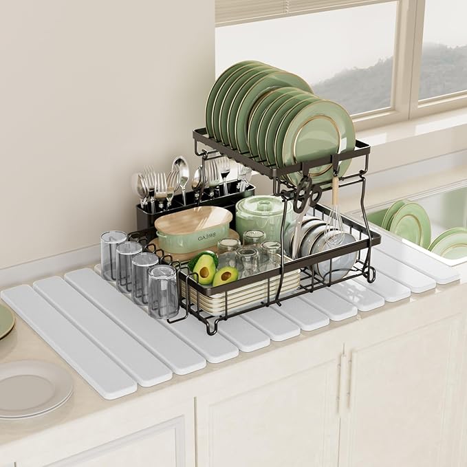 Large Stone Bath Mat 31.5 x 19.7in, Quick Dry Diatomaceous Earth Mats for Bathroom, Super Absorbent Foldable Bath Stone Mat, Non Slip, Dish Drying Mat for Kitchen Counter