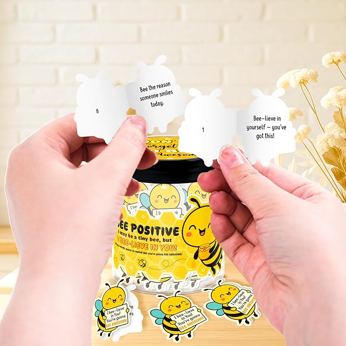 Emotional Support Bee – Bee Gifts For Bee Lovers, Women, Friend - 60 Positive Bee Daily Affirmation Cards Jar – Inspirational Gifts for Women - Self Care Gift for Coworkers, Teens, Friends, Boss