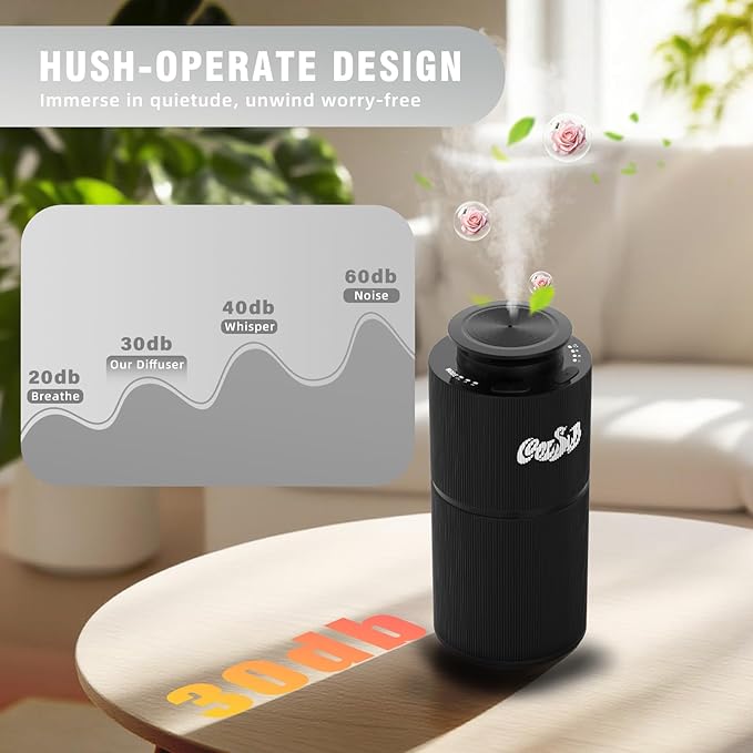 Smart Waterless Diffuser, Waterless Diffusers for Essential Oils with Timer & 3 Mist Levels, Super Silent Aromatherapy Essential Oil Diffuser Battery Operated for Car, Home, Office Black