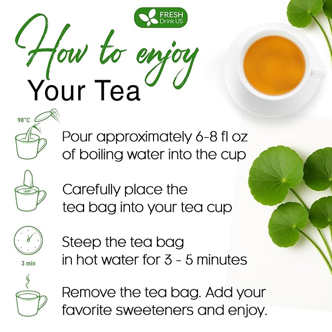 FreshDrinkUS, Premium Gotu Kola Leaf Tea β 75 Tea Bags | Pure Dried Centella Asiatica Leaves | Naturally Caffeine-Free Herbal Tea | Refreshing Aroma & Smooth Taste | Premium Herbal Infusion. Vegan