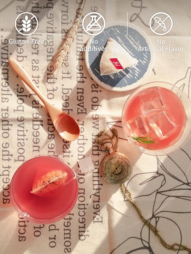 TeeLux Lemon Ginger Hibiscus Tea, Refreshing Lemongrass With Spicy Ginger, Tart Hibiscus, Sweet Licorice, Caffeine Free, 50 Count