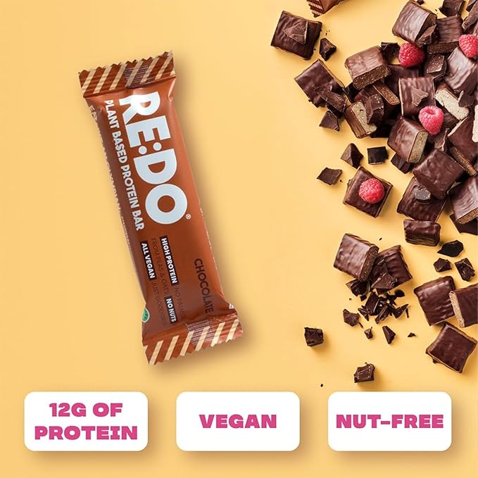 Re:Do Plant-Based Chocolate Protein Bars (9 Bars) 12g Vegan Protein, Dairy & Nut Free, No Palm Oil