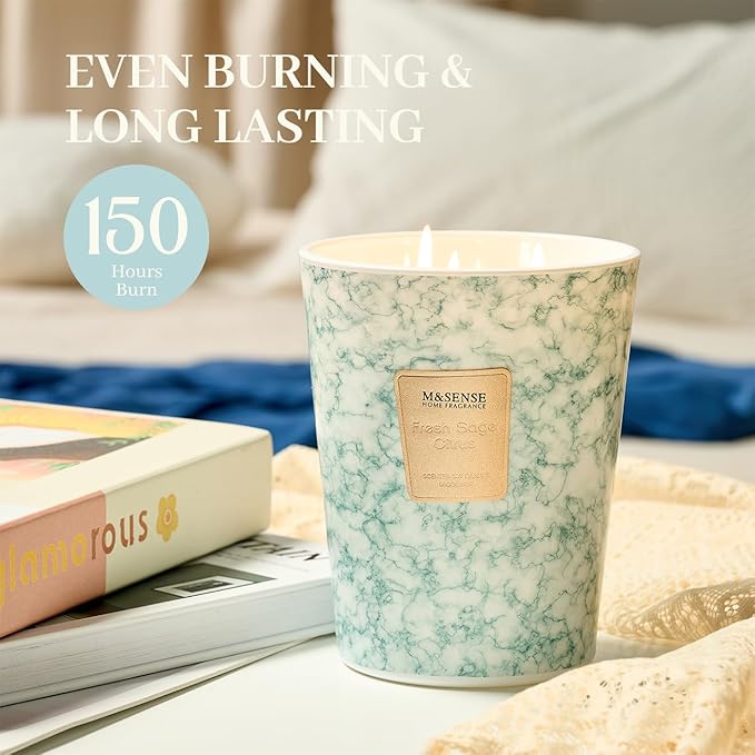 M&SENSE FreshSage Citrus Scented Candles for Home, 3-Wick Highly Scented Jar Candles, Extra Large Candle 35 Oz 150 Hours Long Lasting Burning, Relaxing Aromatherapy Candle for Stress Relief,Meditation