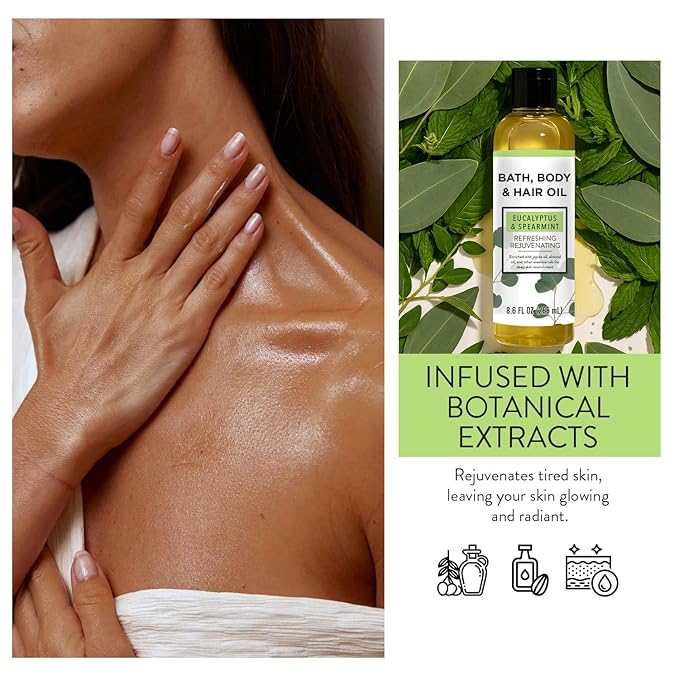 Bath Oil Body Oil with Shea Butter, Lavender, Eucalyptus Mint, Coconut Scent Bath Oils, Mother's Day Gifts for Women, 25.8 fl oz (Pack of 4)