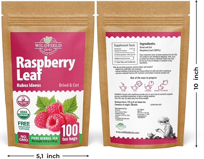 100 Bags Raspberry Leaf Tea Rasberry Leaf Herbs (Rubus Idaeus Folium) - 100 Count 1.5g Bags Rasberry Leave Tea Hojas De Frambuesa
