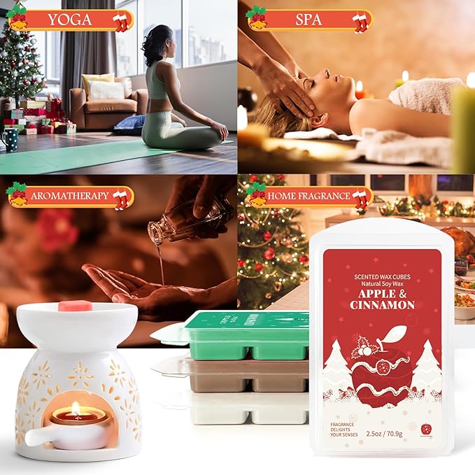 SCENTORINI Christmas Wax Melts, Scented Soy Wax Melts, 4x2.5 oz, Wax Melts for Wax Warmer, Cedar Wood, Ginger Bread, Vanilla Cake, Apple & Cinnamon