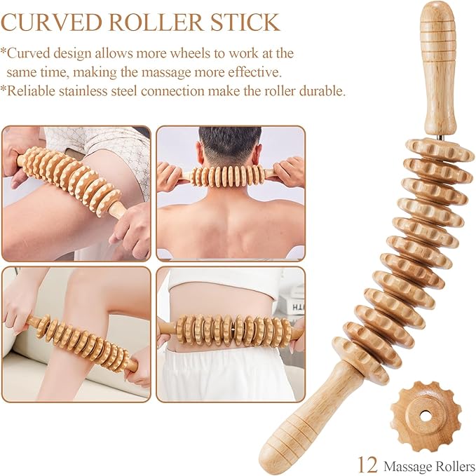 4Pcs Wood Therapy Massage Tools Lymphatic Drainage Massager Wooden Massager Body Sculpting Tools for Maderoterapia,Anti-Cellulite,Pain Relief
