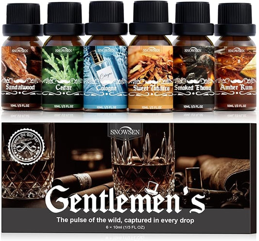 Men Diffuser Oils Gift Set, SNOWSEN Gentlemen's Essential Oil Set for Diffuser for Home, Candles Scents & Perfume, Sandalwood, Cologne, Smoked Ebony, Amber Rum, Cedar, Sweet Tobacco