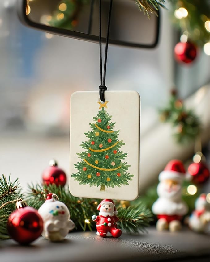 Green Christmas Berry Car Air Freshener 4 Pcs, Rustic Xmas Tree Floral Botanical Hohoho Hanging Air Freshener for Cars Closet Drawer Books, Christmas Car Accessories Mirror Decor for Women