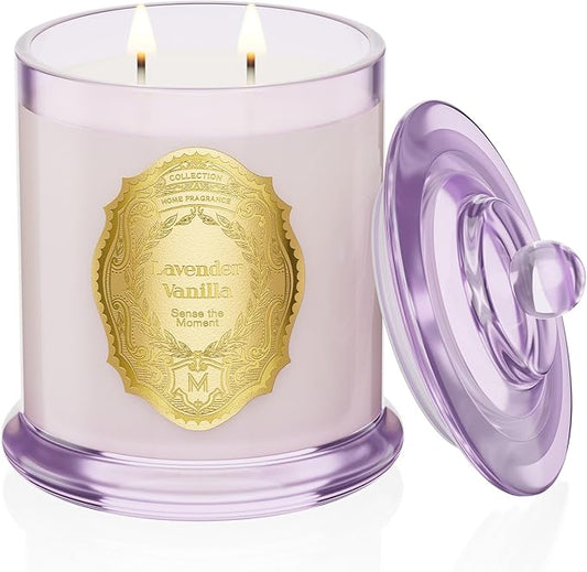 M&SENSE Lavender Vanilla Candles for Home Scented, 2 Wick 12.7oz Soy Wax Candles Non Toxic,70 Hours Long Burning,Luxury Candles Gift for Stress Relief, Meditation, Yoga