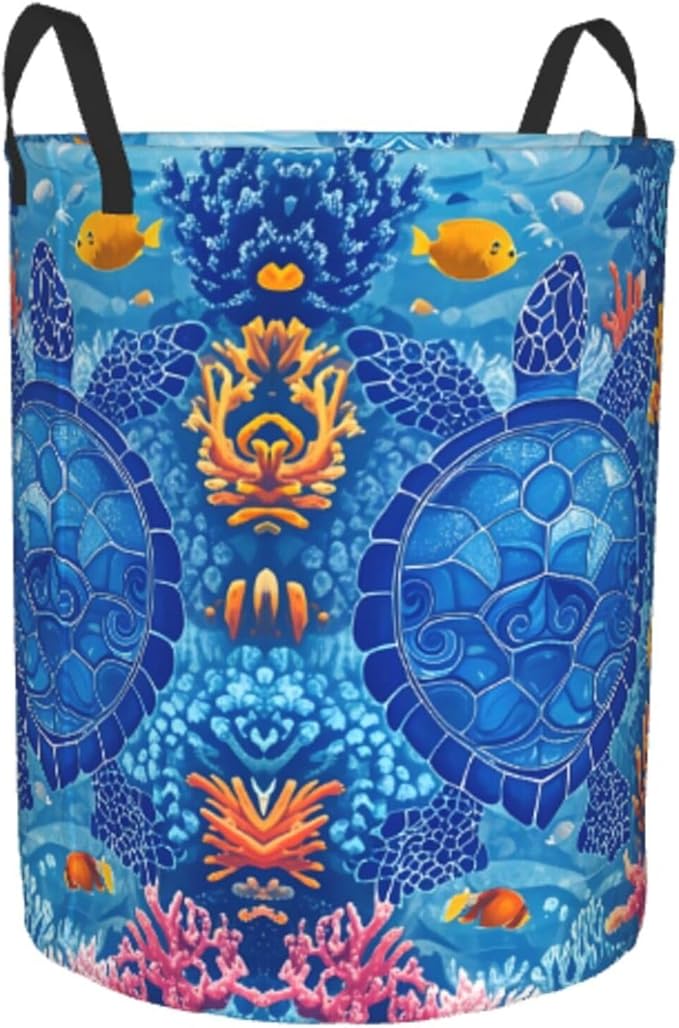 Laundry Basket Turtles Collapsible Large Capacity,63L Dirty clothes basket Durable Lightweight Hamper With Handles Ideal For Clothes,Toys Home Organization size19.6"L x 15.7"W