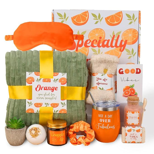 Care Package For Women, Self Care Gifts for Women, Get Well Soon, Orange Fall Themed Gifts for Woman, Relaxation Spa Gift Baskets for Woman, Thinking of You Birthday Gift, Feel Better Self Care Kit