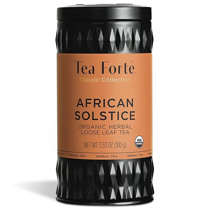 Tea Forte African Solstice Premium Organic Loose Leaf Caffeine-Free Herbal Tea Blend Canister, Makes 35-50 Cups, Tea Gifts for Mother's Day