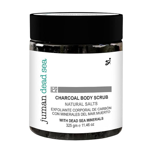 Juman Dead Sea Minerals Activated Charcoal Body Scrub with Chamomile Extract | Detoxifies and Renews Skin | SlS & Paraben Free | Vegan | 11.46 Oz