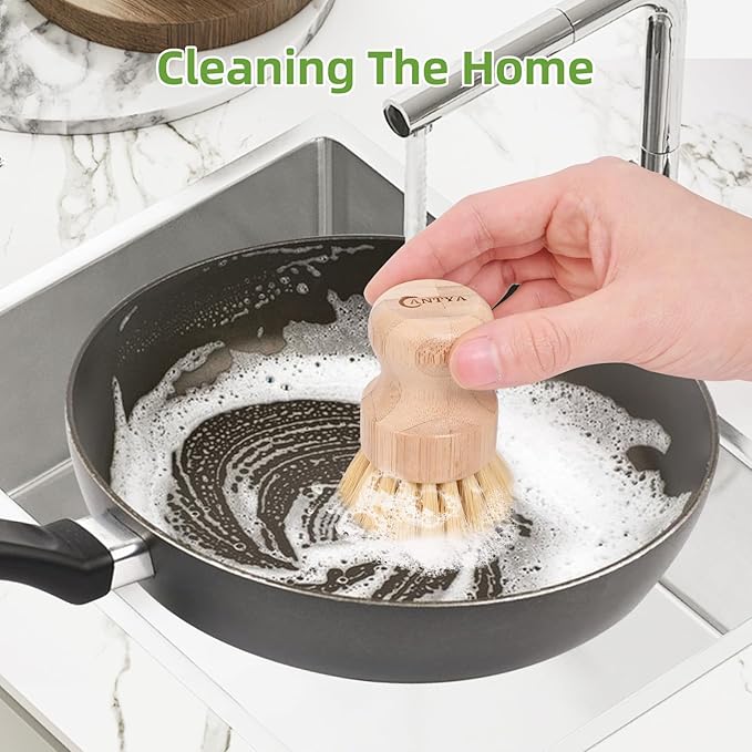 6 Pack Bamboo Dish Brush - Soft Bristle, Eco Vegetable Brush, Environmental Protection and Durable, Bamboo Dish Scrubber for Cleaning Pots, Pans, Grills and Stoves