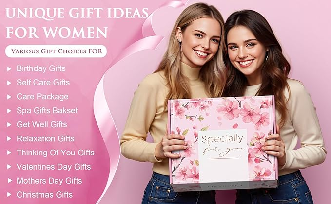 Birthday Gifts for Women Self Care Gift, Cherry Blossom Relaxing Spa Gift Baskets Bath Set Get Well Soon Care Package Christmas Mom Gifts for Wome Sister Friend Wife Grandma w/ Blanket